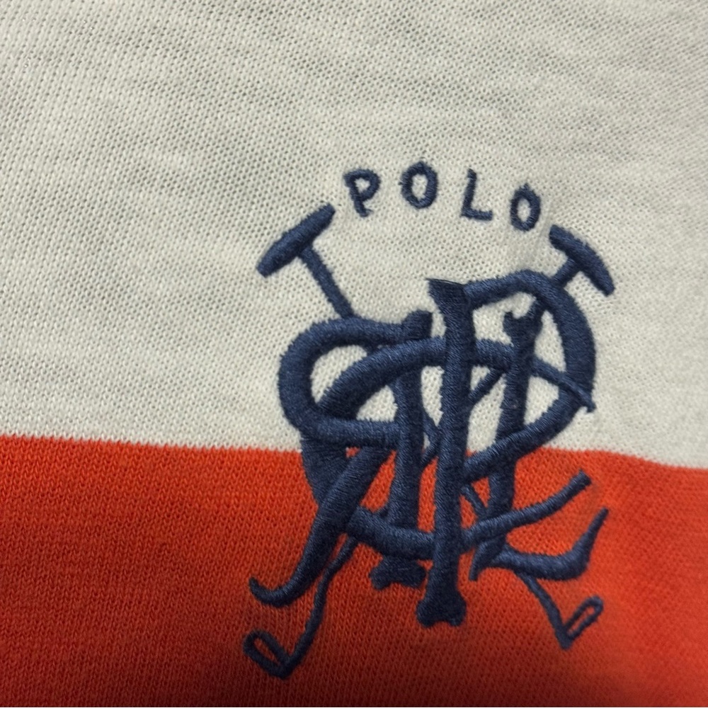 Polo Ralph Lauren Orang and White Striped Polo Long sleeve Shirt blue Collar 4XL - Picture 4 of 8